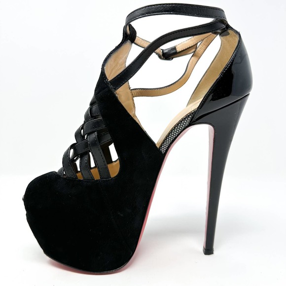 Christian Louboutin Carlota Platform Heels Pumps Suede Black EU 37 US 7 - Picture 6 of 12